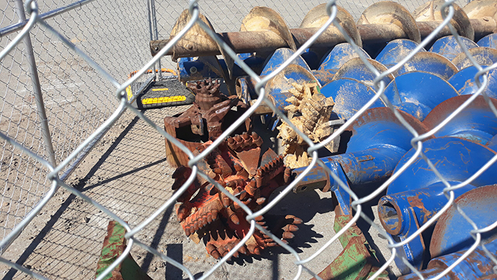 Sewer repair project site with equipment setup